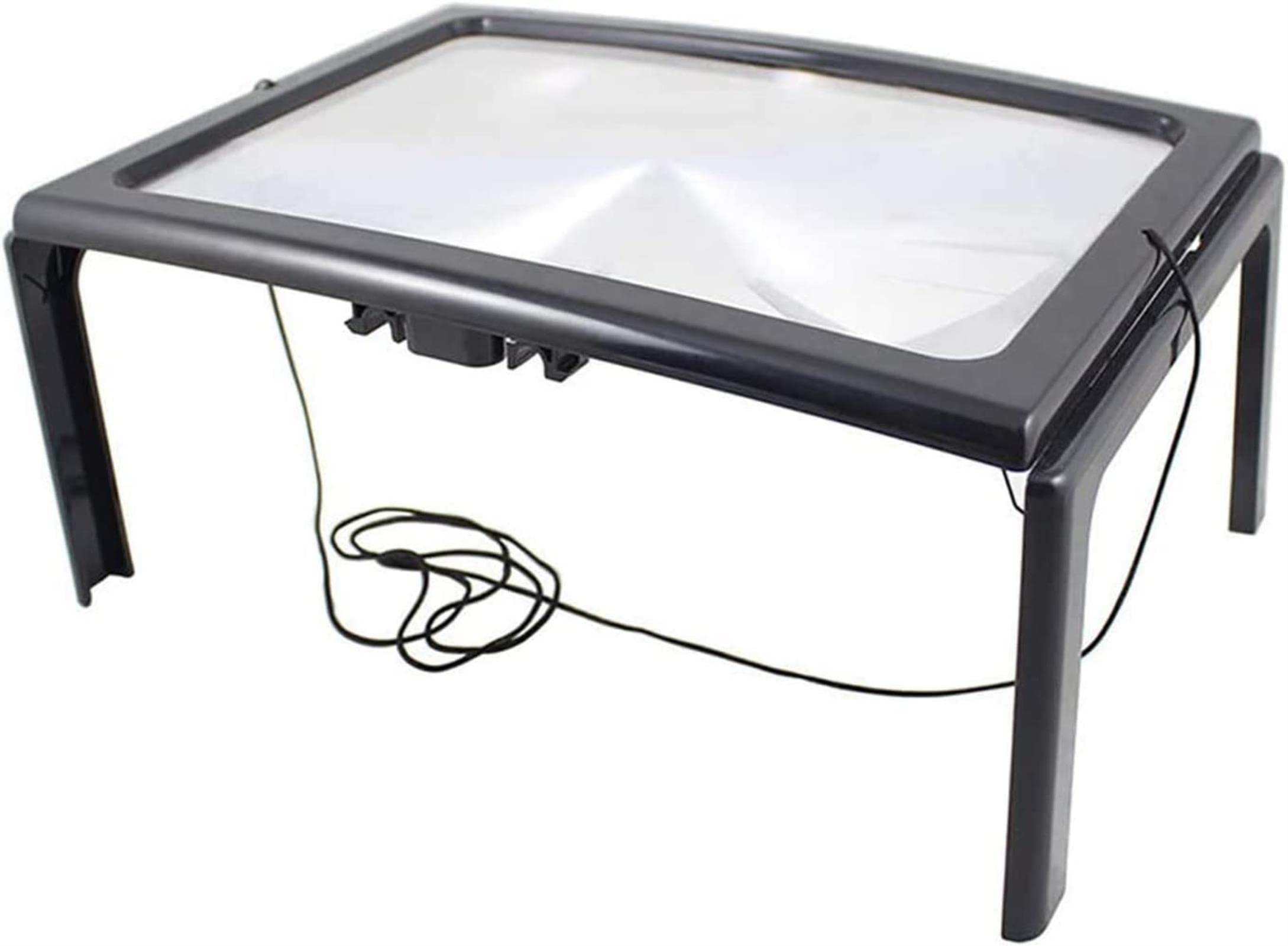 Grande lente di ingrandimento per lettura A4 con 4 luci LED Lente di ingrandimento per pagina intera 3X Supporto da tavolo pieghevole Lente di ingrandimento rettangolare a mani libere Ausilio per