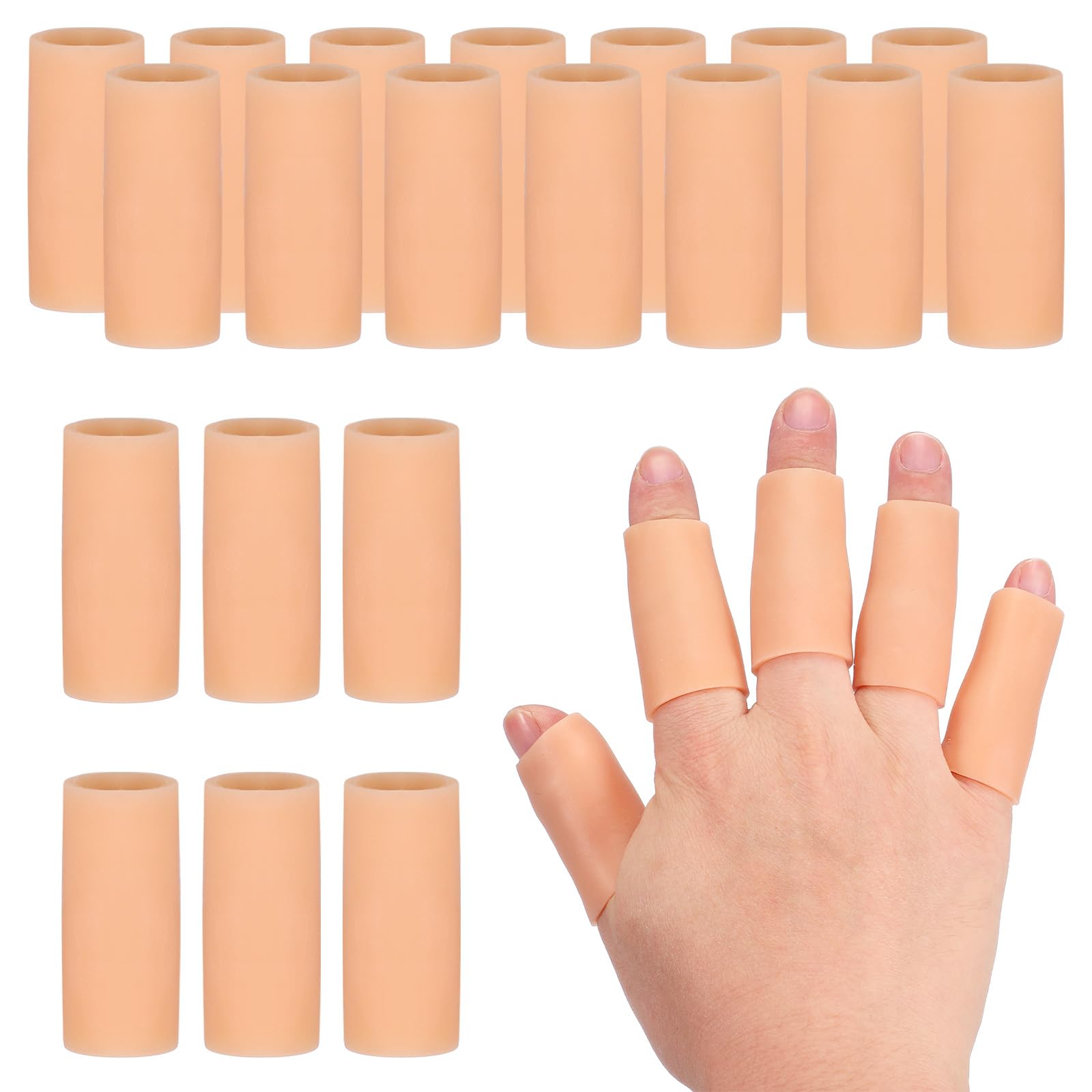 PATIKIL Finger Sleeve Protectors, 20pcs Silicone Finger Cots Cover Cap Thumb Guard Gel Finger Protection for Repair, Sports, 2"x0.8" Skin Color