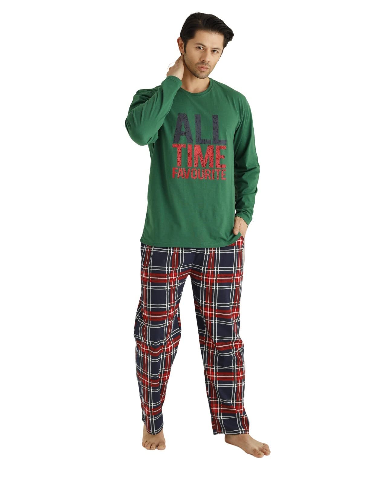 LindrosMen's Homewear T-Shirt and Pants Turkish Cotton Pajama Set Sleepwear Loungewear Set Soft and Breathable