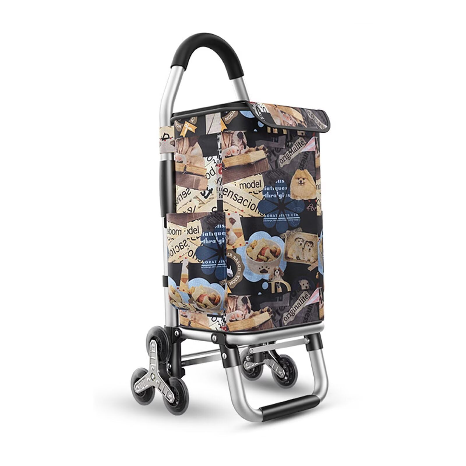 Folding Shopping Trolley on 6 Wheels Stair Climbing Grocery Cart with Large 36L Capacity Collapsible Oxford Shopping Bag for Easy Storage and Transport Ideal for Pet Owners