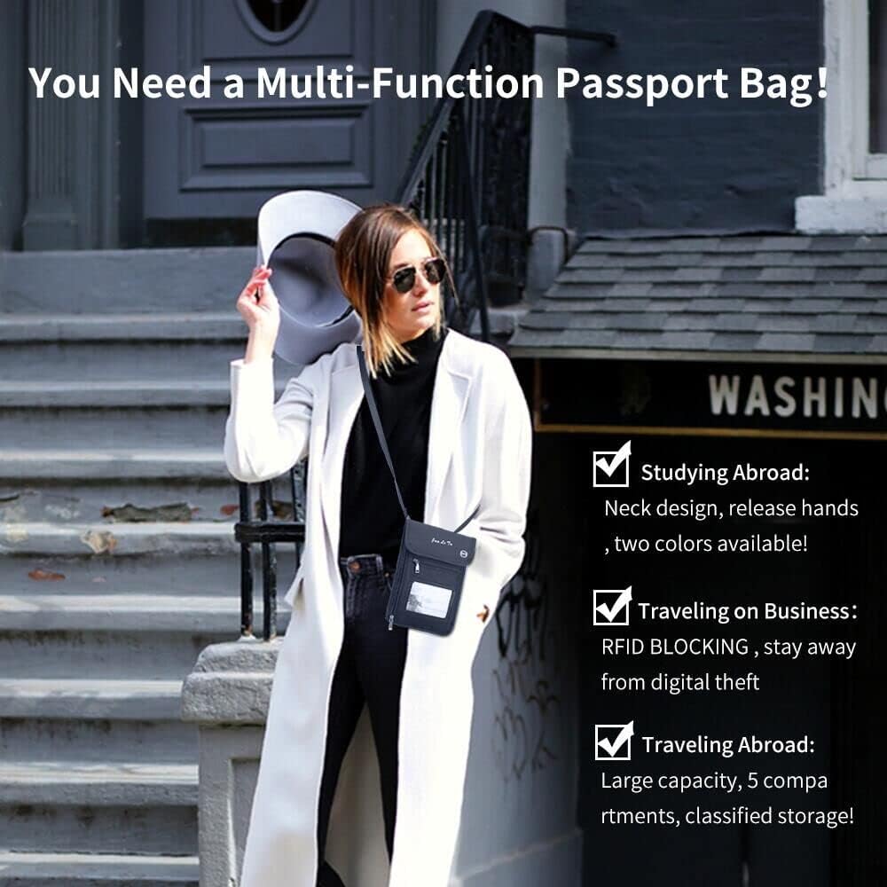 Passport Holder for Travel, RFID Passport Wallet with Visual Window Design, Multifunctional Document Organizer, Waterproof Travel Pouch Neck Wallet for Men and Women, Navy Blue - Image 7