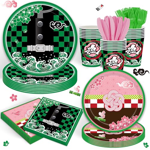 120PCS Demon Anime Party Supplies for Boy Girls Kids Cartoons Birthday Party Decorations Tableware Set Plates Napkins Cups Set for 20 Guests
