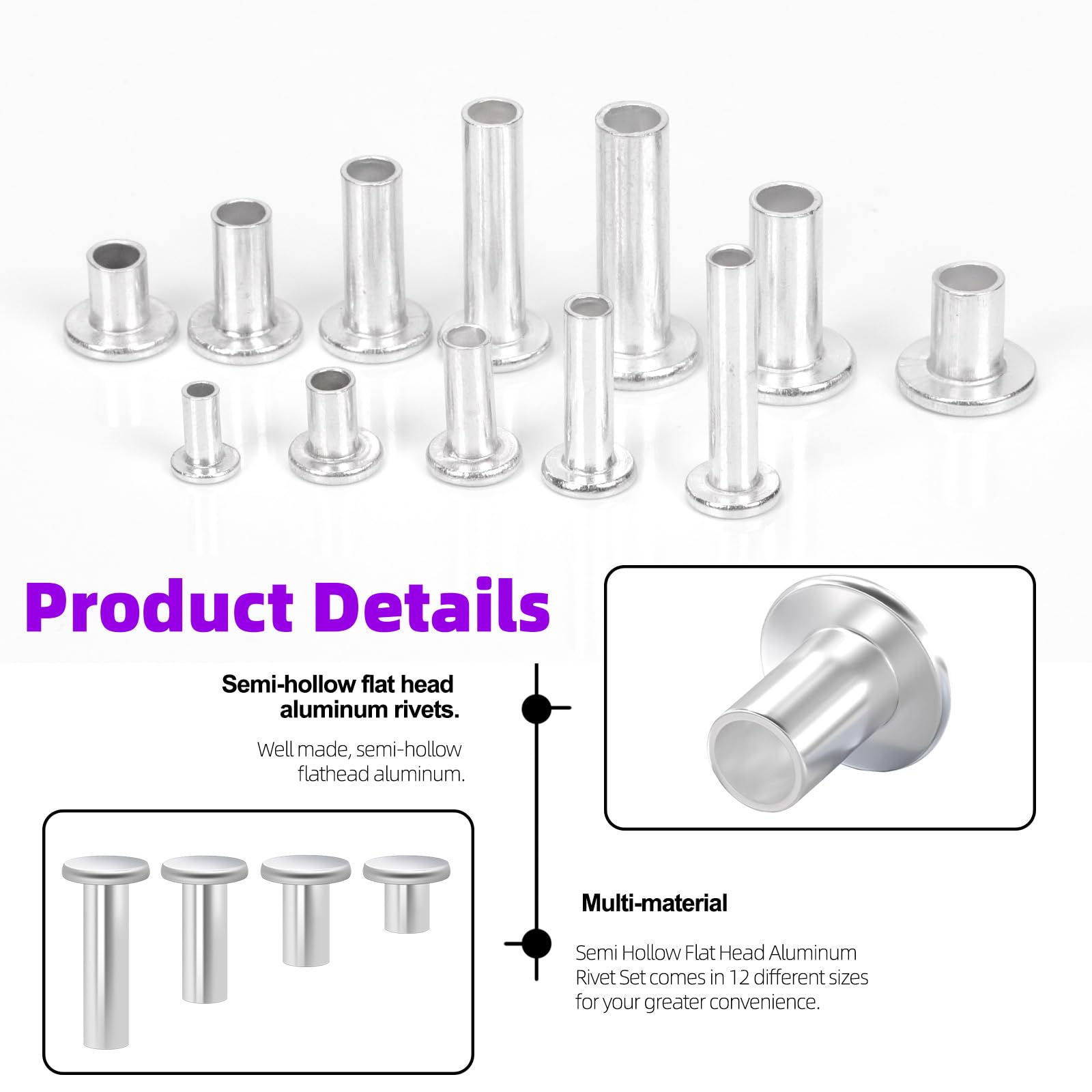 390 Pcs Rivets Kit - Aluminum Flat Head Rivets -3
