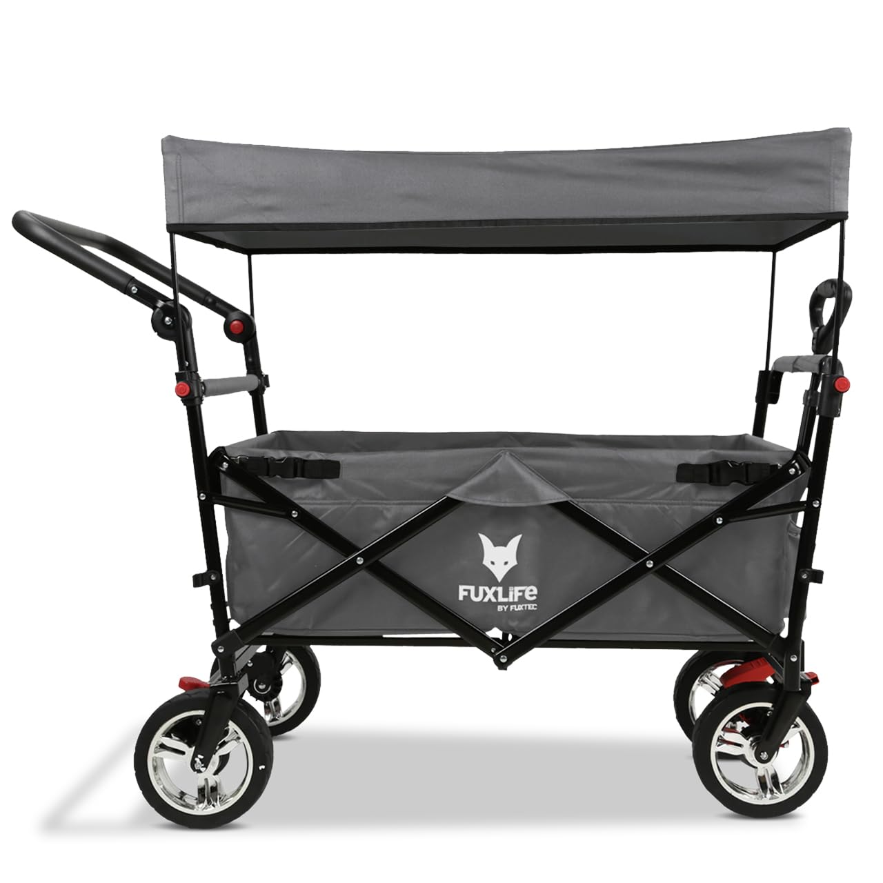 FUXLIFE Carrito Plegable FX-CT700 Gris con Frenos, Asiento Acolchado, asa Ajustable, Carro Resistente para excursiones, jardín y Playa, Plegable y Compacto