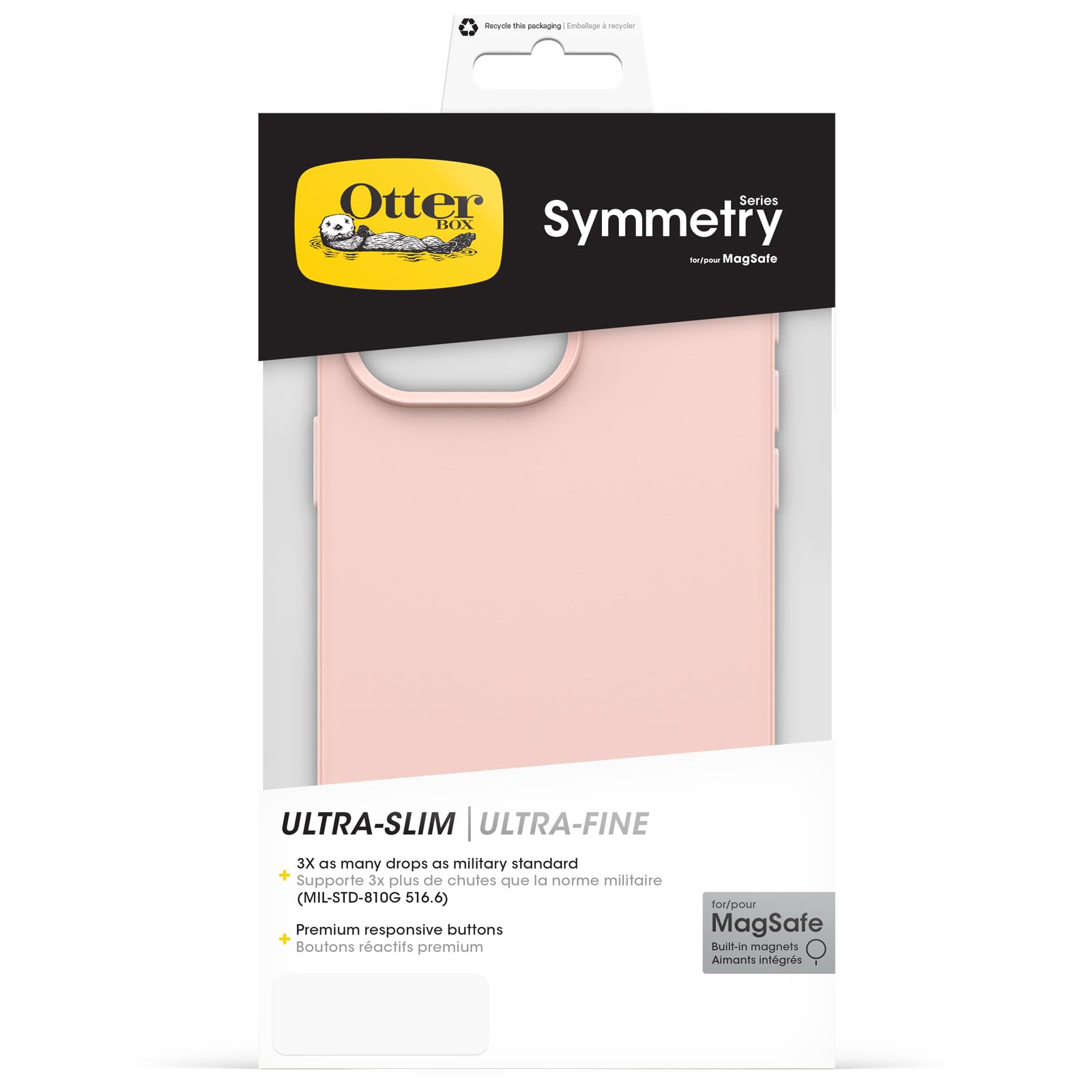 OtterBox Cover per iPhone 15 Pro Max Symmetry per MagSafe, resistente a shock e cadute ;sottile, testata 3x vs le norme MIL-STD 810G, Rose