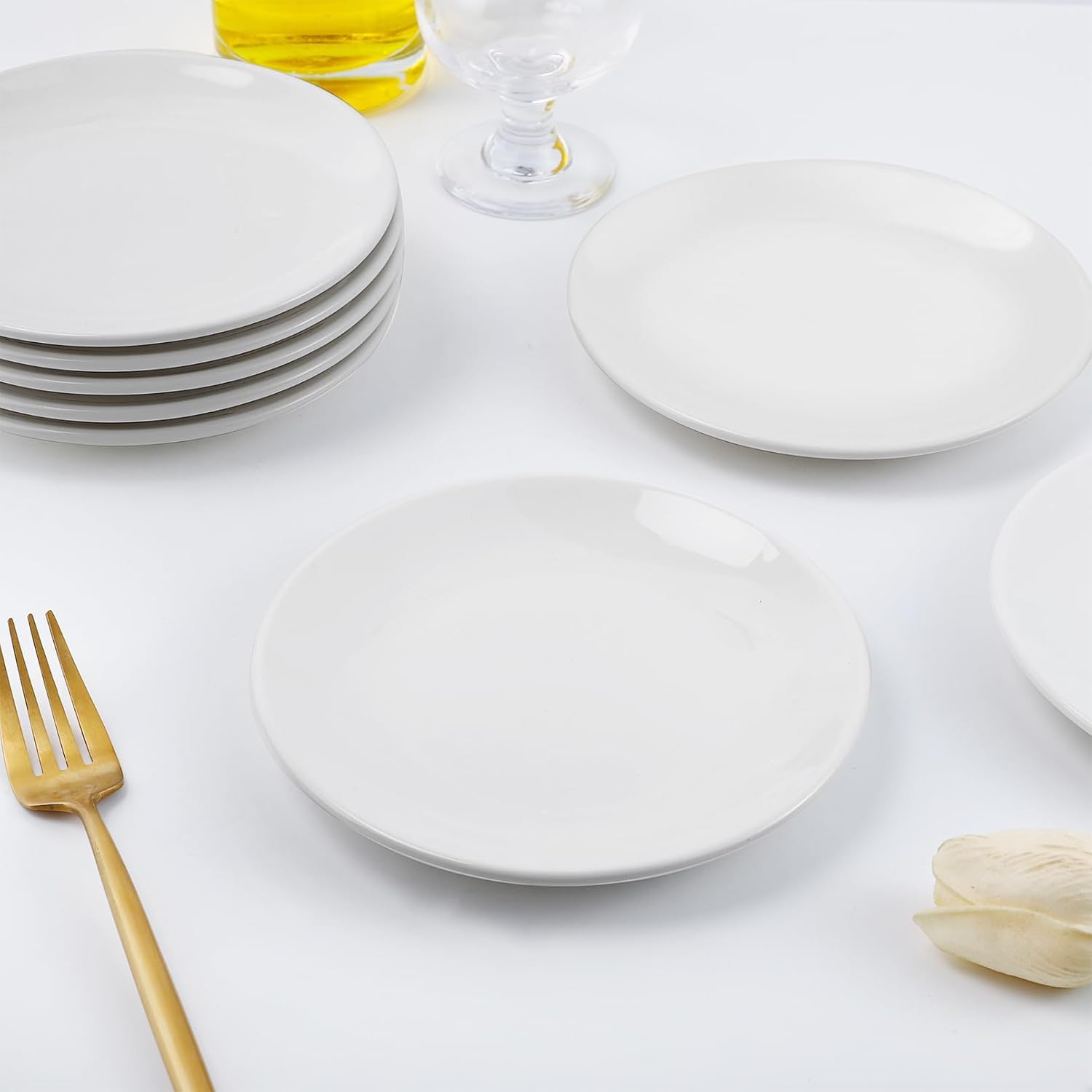 Jeffbaubl Piccoli piatti da dessert, 16 pezzi, 15 cm, in ceramica, colore bianco, piatti da colazione per torte, spuntini, insalata, lavabile in lavastoviglie e adatto al microonde