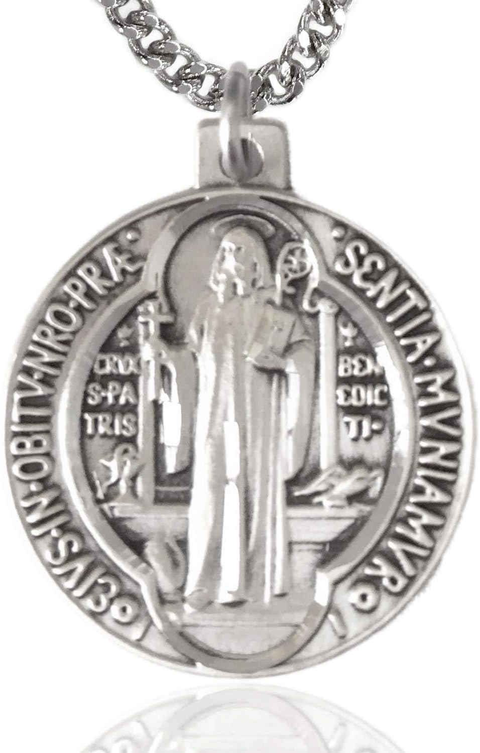 Heartland StoreHeartland Men's Round Sterling Silver St. Benedict Coin Medal + USA Made + Choose Chain