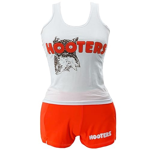 Ripple Junction Hooters Girl Iconic Waitress Outfit Includes Tank Top and Shorts Set Officially Licensed - X-Large - White/Orange