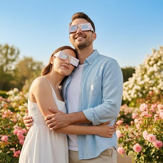 Solar Eclipse Glasses ISO 12312-2 & CE Certified – Safe Solar Viewing for Direct Sun & August 2026 Eclipse | Paper Cardboard Frame, Made in EU | For Kids & Adults | 2 Pack | Rosette
