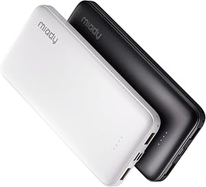 Miady 2-Pack 10000mAh Dual USB Portable Charger, Slim USB-C Power Bank, Travel Battery Pack 3 Outputs 2 Inputs Compatible with iPhone 17/16/15/14 Galaxy S24/22 Google iPad Android etc