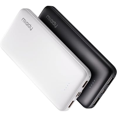 Miady 2-Pack 10000mAh Dual USB Portable Charger, Type-C Charging Power Bank, Slim Battery Pack for iPhone 17/16/15/14, Galaxy S24/22, Android etc
