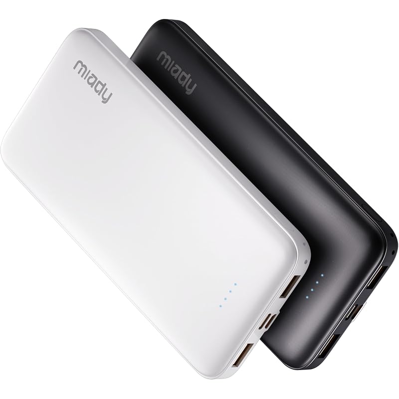 Miady 2-Pack 10000mAh Dual USB Portable Charger, Type-C Charging Power Bank, Slim Battery Pack for iPhone 17/16/15/14, Galaxy S24/22, Android etc