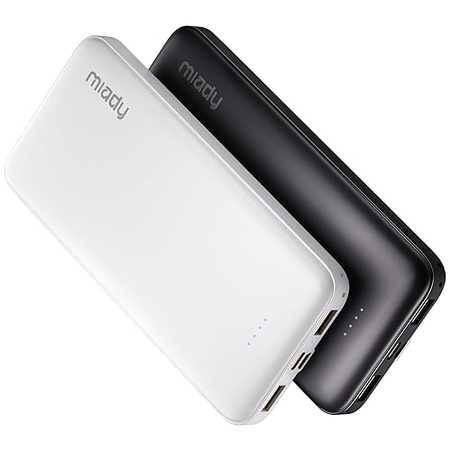 Miady 2-Pack 10000mAh Dual USB Portable Charger, USB-C Fast Charging Power Bank, Backup Charger for iPhone 15/14/13, Galaxy S23/22, Pixel and etc - Black+White