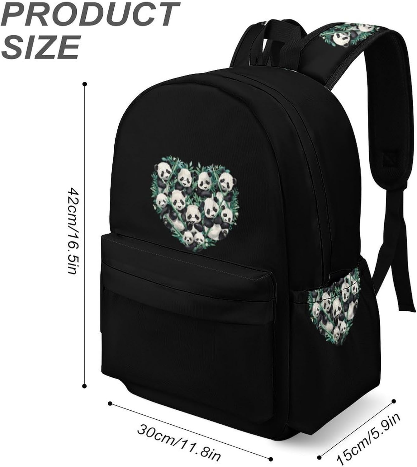 Love Panda Heart Travel Backpack for Women Men Summer Hiking Shoulder Bag Casual Daypack