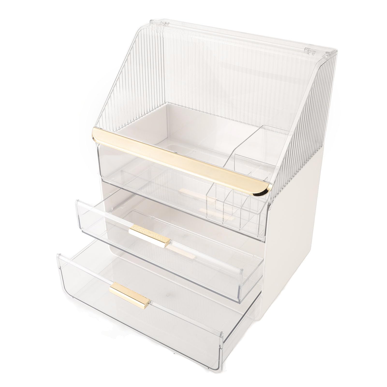Organizador de cosméticos para botellas grandes, diseño espacioso, transparente, almacenamiento multicapa, caja de maquillaje moderna