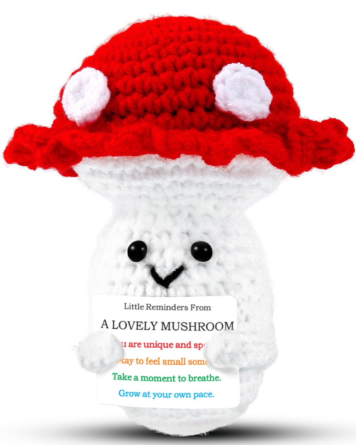 Positive Mushroom Gifts Love Support, Gifts for Her Him Friends Birthday Mother's Father's Day Wife Mom Dad Girlfriend, Crochet Mushroom Doll with