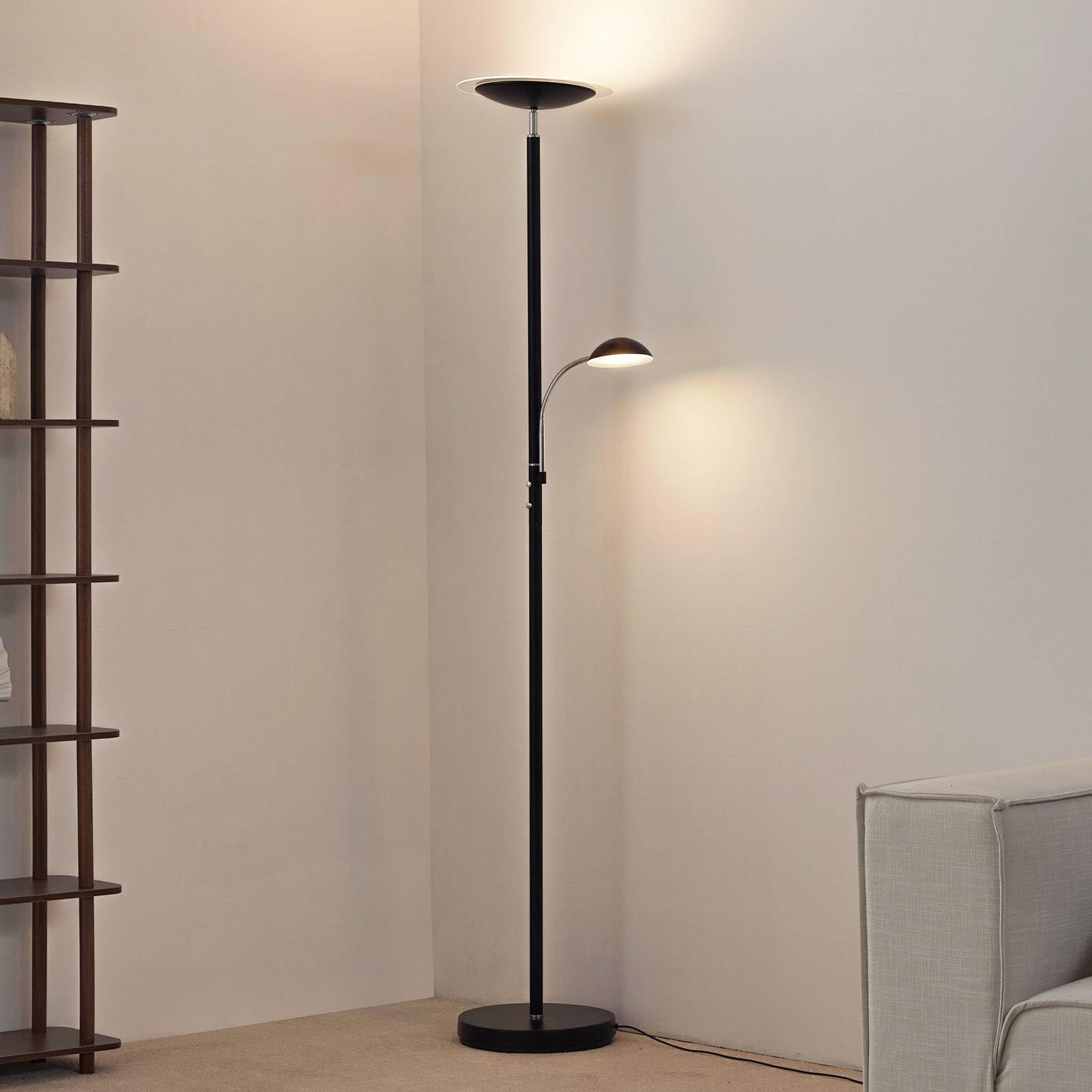 Lindby LED Stehlampe, Deckenfluter dimmbar verstellbarer Lesearm Standleuchte Metall Standlampe Wohnzimmerlampe Leselampe