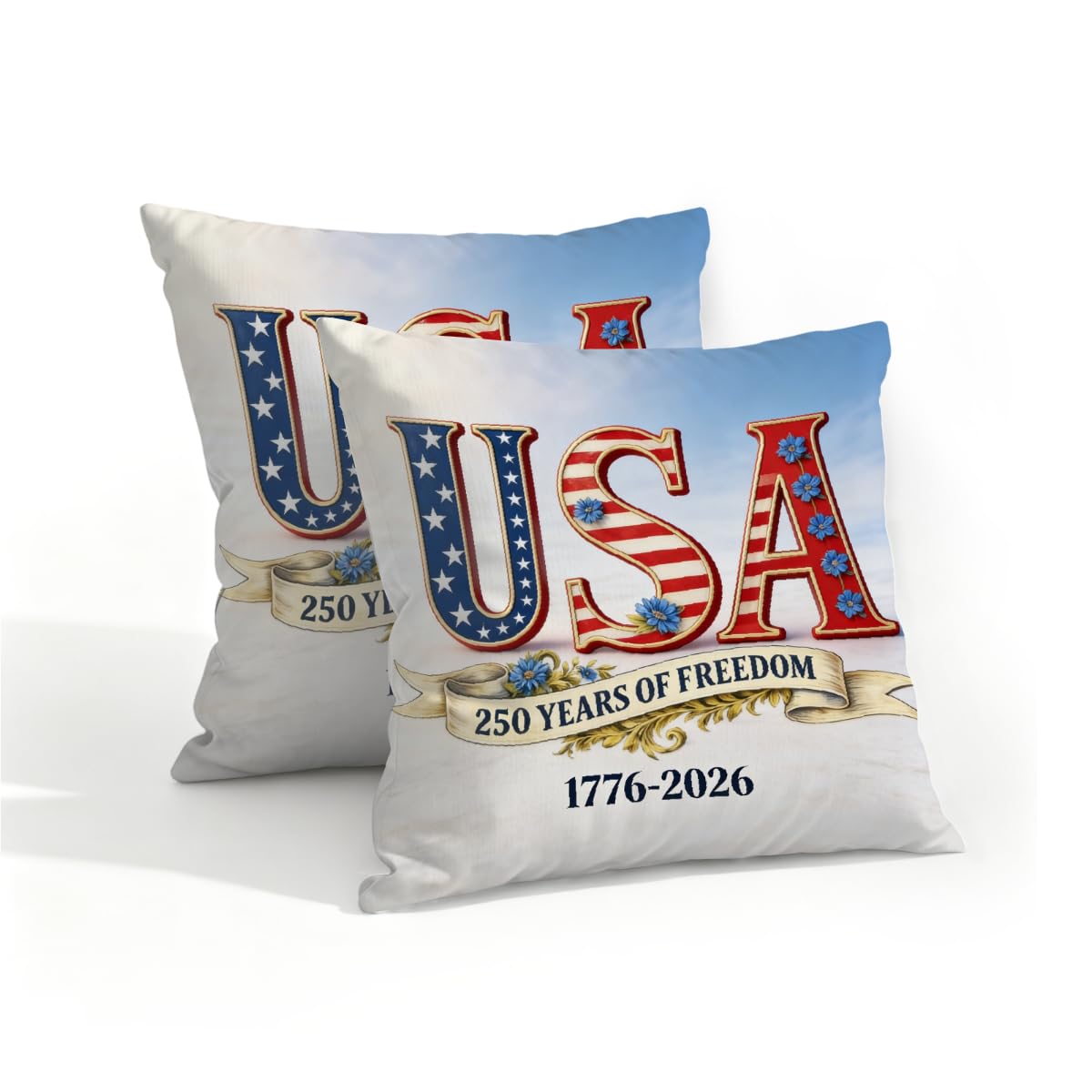 Outdoor Pillow Covers Waterproof Pillowcases 16x16in Set of 2 USA 1776-2026 250 Years Freedom Decorative Throw Cushion Case for Couch Sofa Garden Patio Furniture