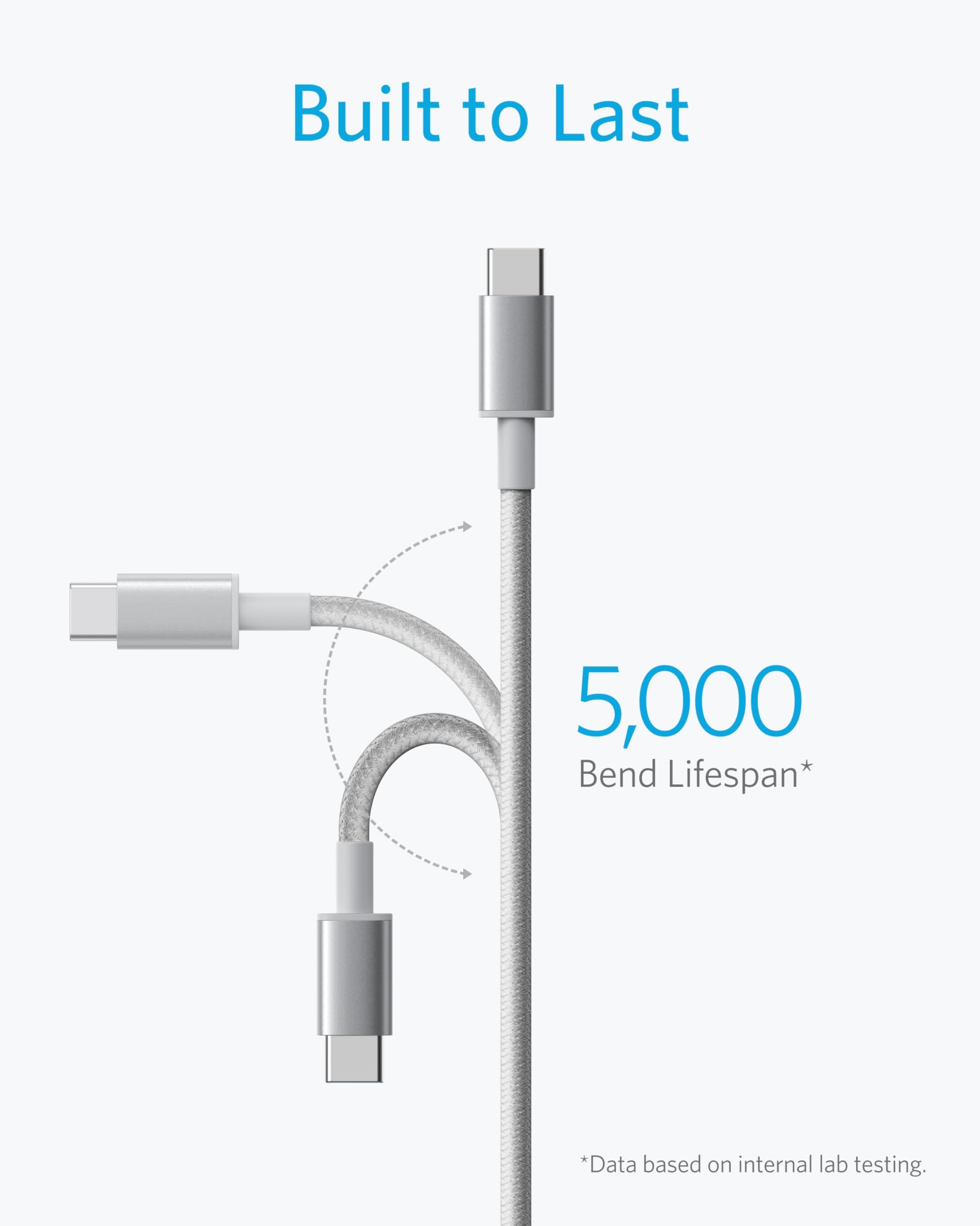 Anker USB C to USB C Cable, Type-C 60W Fast Charging Cable (1FT, 1Pack) for iPhone 17 Series, iPad mini 6 and More (Silver)