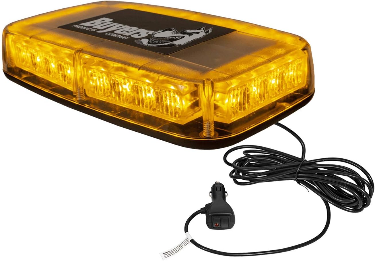 Buyers Products 8891040 Rectangular Multi Mount LED Mini Light Bar, Amber 11 Inch LED Strobe Light Bar with 7 Flash Patterns, Magnetic or Permanent Mount, Emergency Warning Light for Trucks
