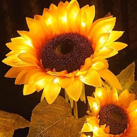 Frankz Sunflower Shape Rechargable Solar Led Lights,4 Pack Garden Folwer Lights Waterproof Decorative with Stake for Outdoor Yard Pathway Outside 2