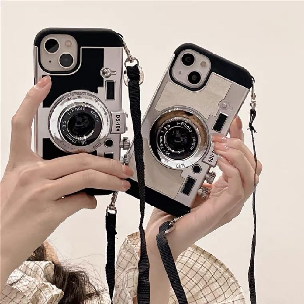 Funda 3D Retro Tipo Cámara Para IPhone 16 Pro Max 15 14 13 - Colección Con Correa