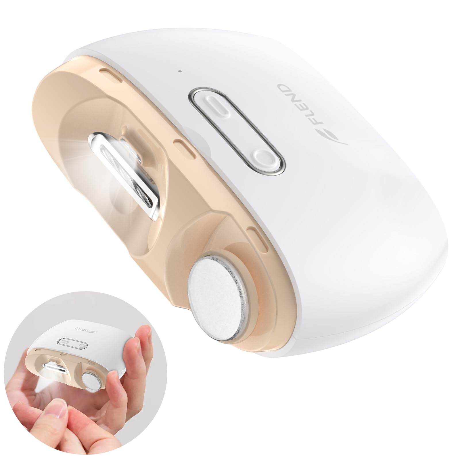 Tagliaunghie automatico elettrico, lima per unghie portatile, nessun rumore, residui di unghie, copertura per unghie, levigatura e lucidatura, 2 in 1, funzionamento facile, luce LED, tagliaunghie