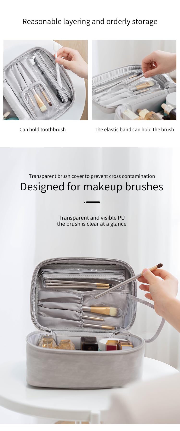 CHANXIUZAI Ladies' makeupbag, Portable Travel Makeup Bag, Built-in Detachable Small Bag - Image 4