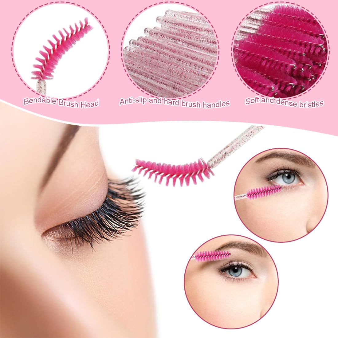 Set 50PCS Monouso Pennelli Lip Gloss + 50PCS Pennelli Scovolino Ciglia Monouso - Strumenti trucco per labbra e occhi.
