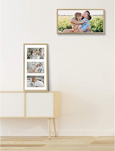 Miniatura 2 de Golden State Art, Marco de aluminio para collage de 4 x 6, muestra imágenes de 6 x 4 con 3 aberturas o una foto de 7 x 14, cristal real, pantalla de