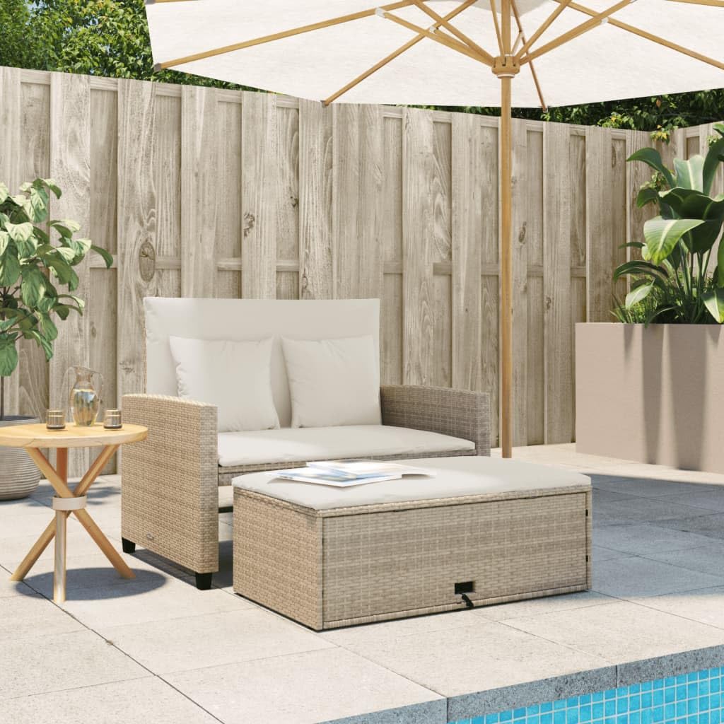 Sofá de jardín con Cojines de 2 plazas ratán sintético Beige, Sofá de Exterior