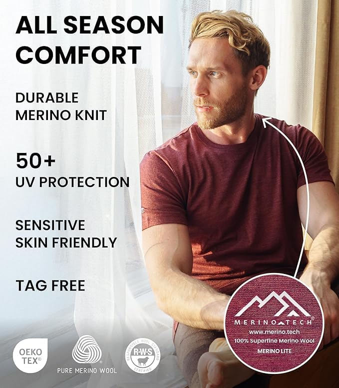 Merino Wool T-Shirt Mens - Merino Wool Undershirt Thermal Shirt for Men and Hiking Socks - Image 3