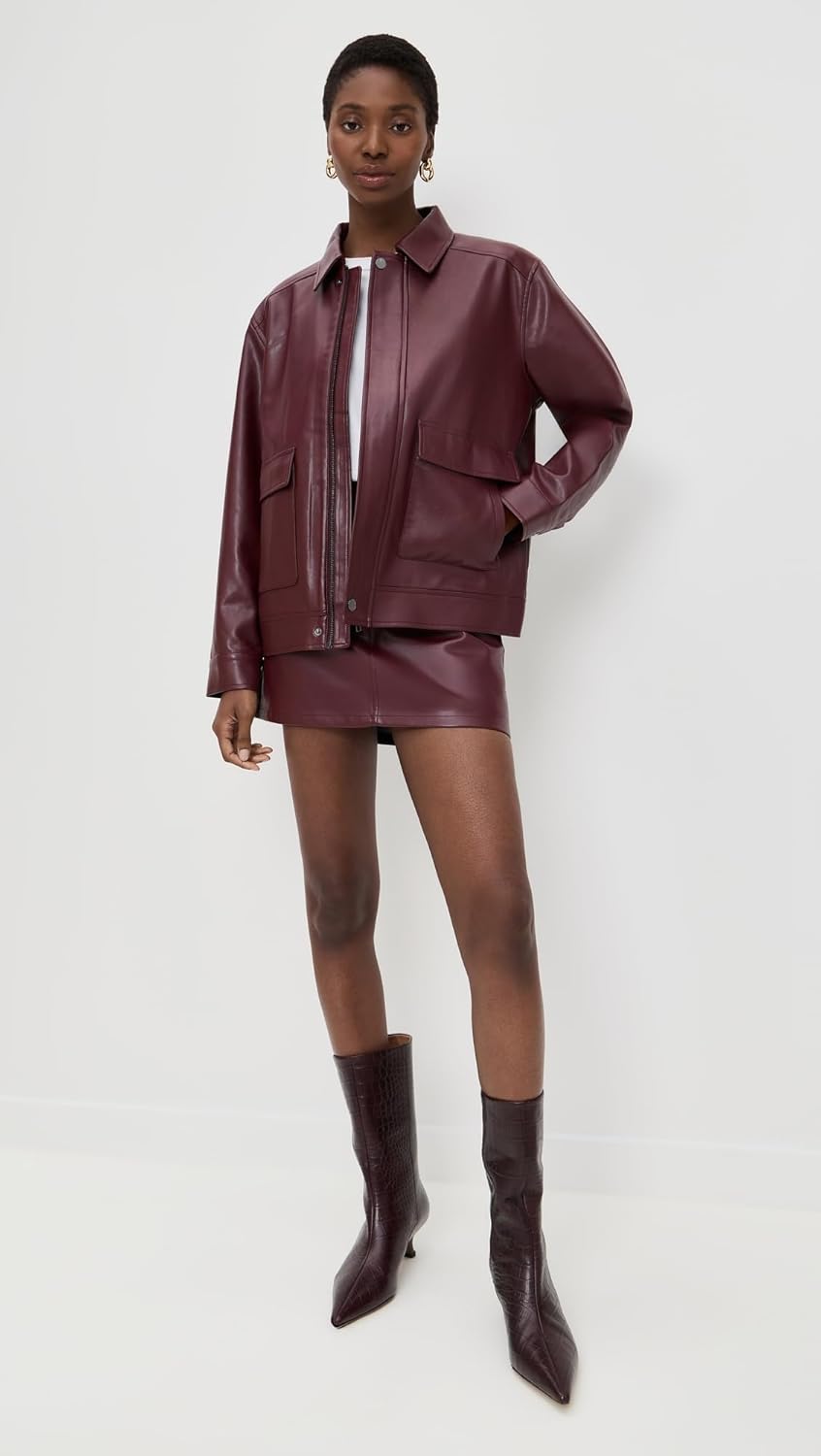 Pistola Denim Women's Valerie Biker Jacket, Cabernet, Brown, L