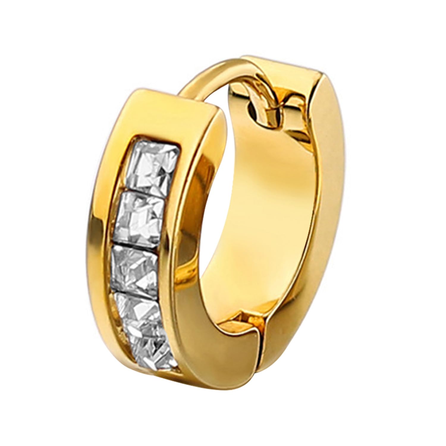 Cubic Zirconia Studded Hoop Huggie Bali Earrings Fancy Stylish Jewellery for Men & Boys (1 Pc.)