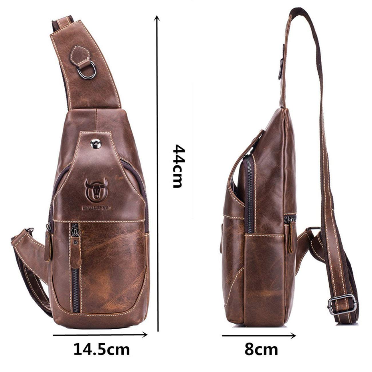 BULLCAPTAIN Hommes Véritable Sac de Poitrine Cuir En Cuir Hommes Pendentif Sacs Buste Sacs Portefeuille Anti-vol Randonnée Voyage École De Randonnée