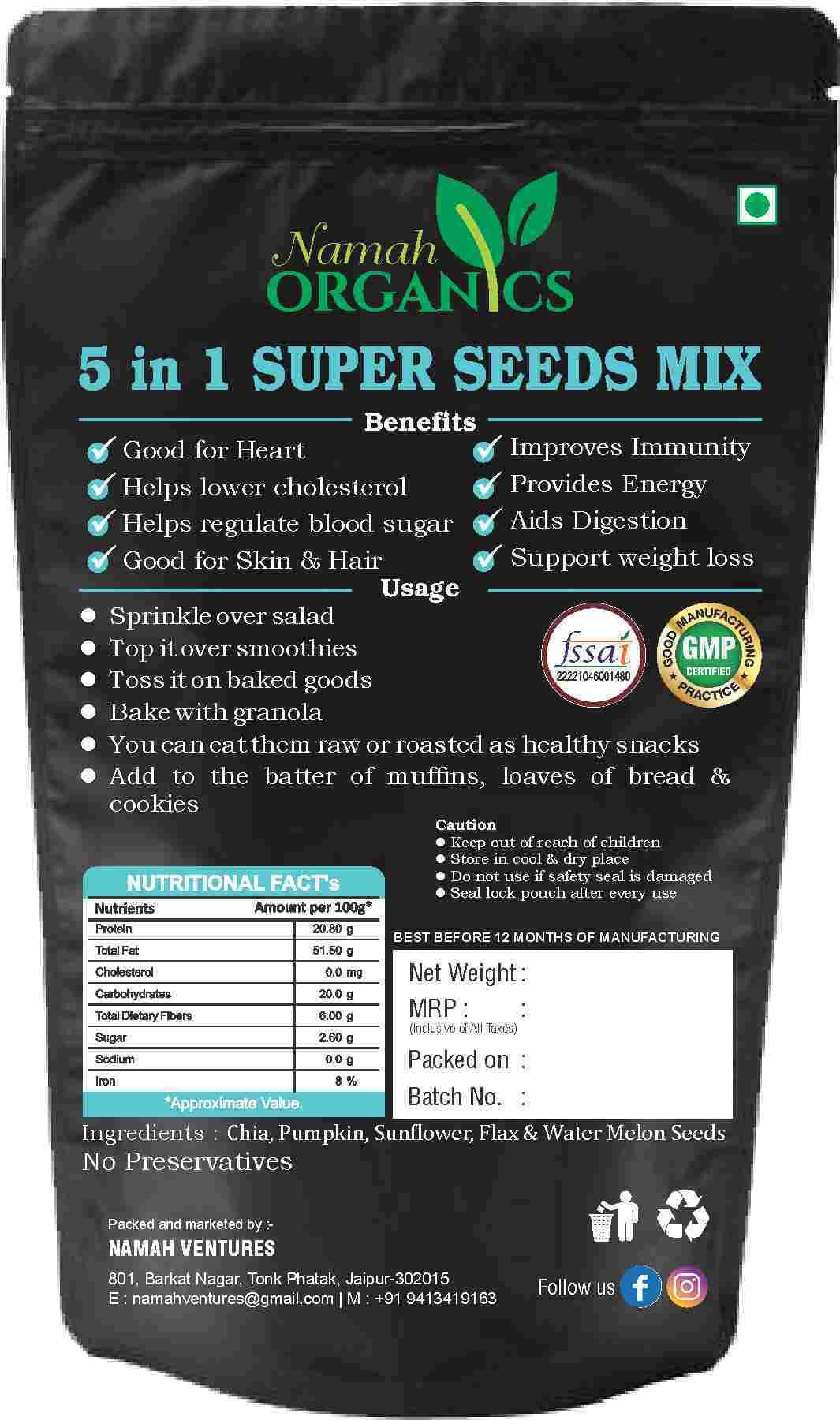 Namah Organics 5 IN 1 Seeds For Weight Loss ,High in Calcium ,Rich