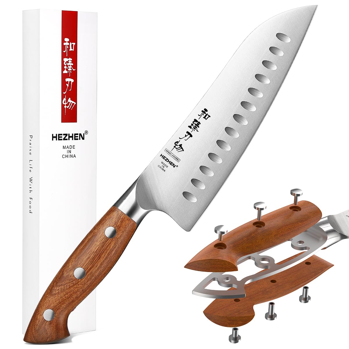 HEZHEN Pro Chefs Knives 8.3 Inch,High Carbon German 1.4116 Steel,Stainless Steel Rivets with Red Wood Handle，Razor Sharp,Super Edge,with Woodern Knife Sheath — Amazon image 13