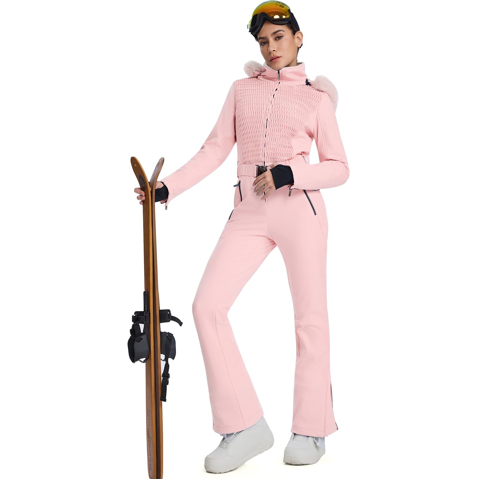 HOTIAN Combinaison de ski une pièce pour femme - Imperméable - Coupe-vent - Pour l'hiver - Chaude - Avec capuche