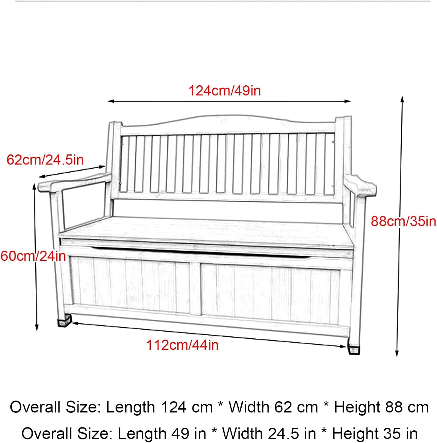 55 Gallon Outdoor Storage Bench, Outdoor Bench for Garden with Armrest, Park Bench for 1-3 Adult for Yard, Front Porch, Max Load 660 LBS(Blue)