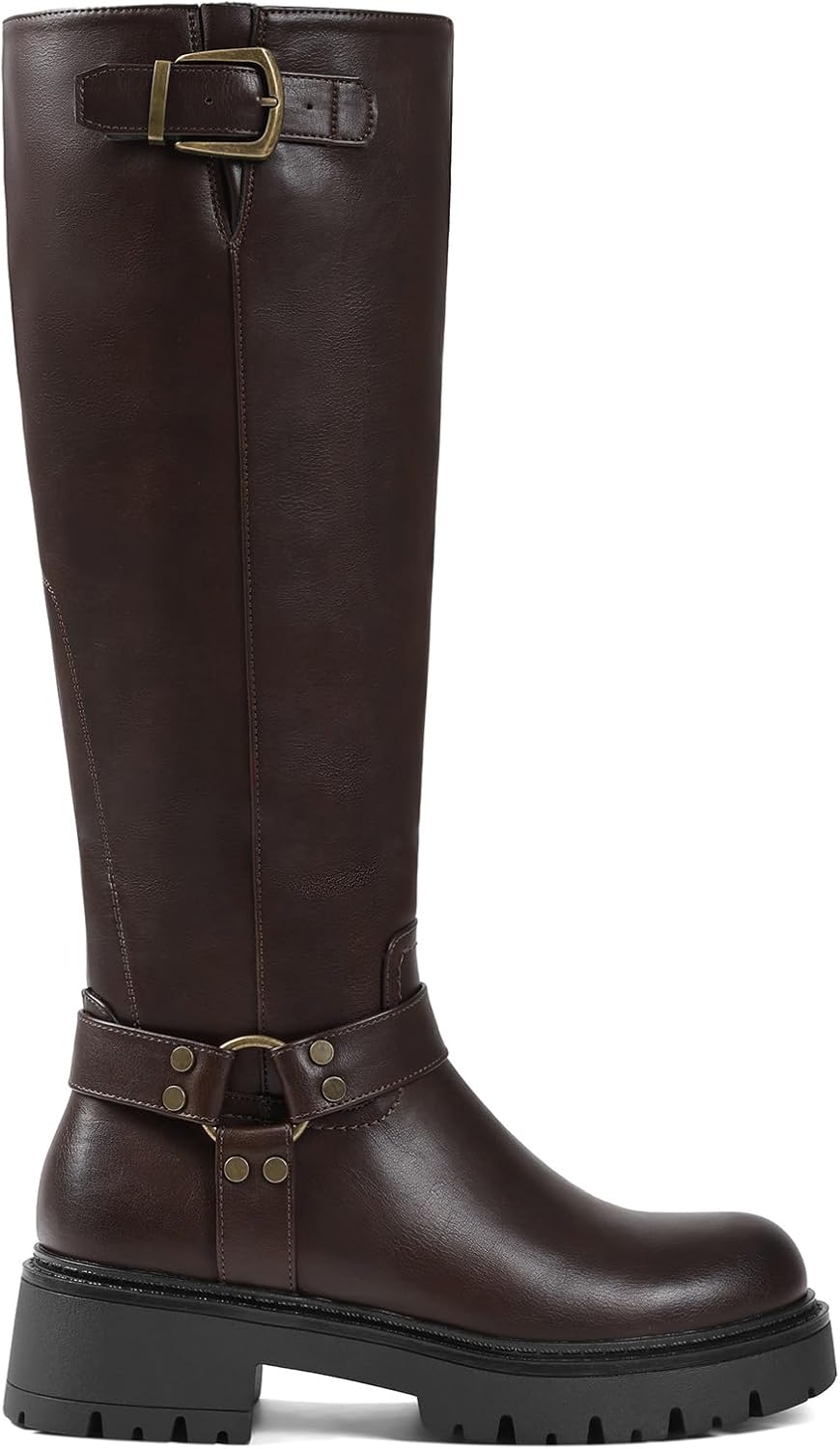 Boots For Women Knee High Combat Goth Riding Platform Chunky Flat Buckle Rave Tall Trendy Metallic Casual Boots