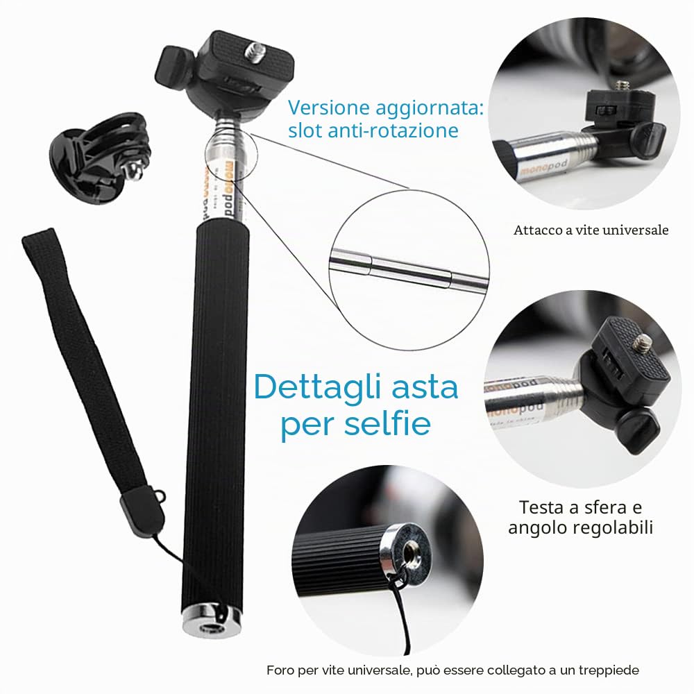 TEKCAM Kit Accessori per Action Cam 4 in 1 Compatibile con GoPro Hero 13 12 11 10/ AKASO Brave 4 Pro/COOAU/DJI Osmo Action 4 5 Pro/SJCAM/Insta360, Imbracatura da Petto Fascia da Testa