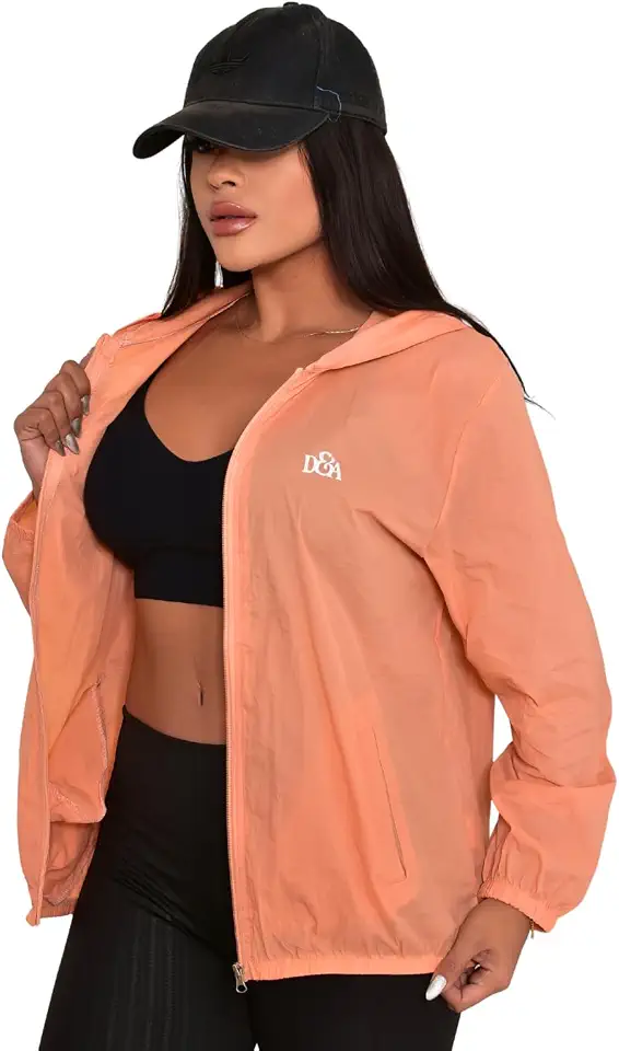 Jaqueta Corta Vento Feminina com Capuz e Bolso, Estilo Casual, para Uso Diário