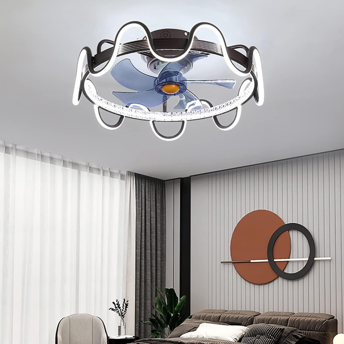 YUEGOO Ceiling Fans with Lamps,Bedroom Ceiling Fan with Light and Remote Control Mute 3 Speeds Led Dimmable Fan Ceiling Light with Timer 68W Modern Living Room/Brown
