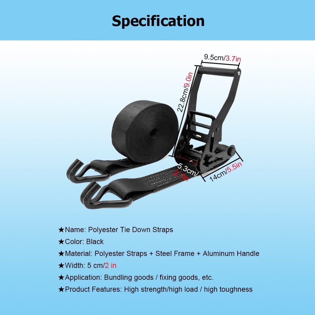Black Ratchet Tie Down Straps, 3-98 Feet Long 2" Tie Down Strap Set 11023LBS Break Strength, for Trucks Containers Stages Equipment Securing Wedding Exhibition(1set,1m/3.3Ft)