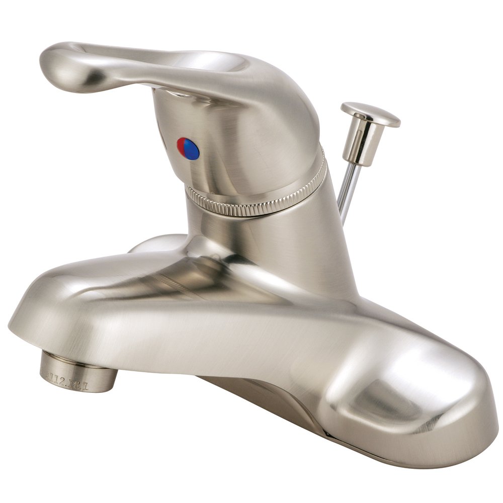 Kingston Brass KB518 Wyndham 4-inç Centerset Single metal Loop Handle Lavatory musluk with plastik Pop-up, saten nikel Kingston Brass