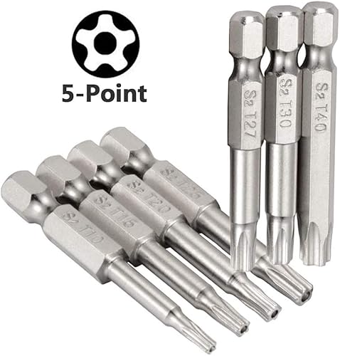 Yakamoz Juego de 7 puntas de destornillador Torx con vástago hexagonal magnético de 5 puntos de seguridad de 14 pulgadas  T10-T40, 2 pulgadas de