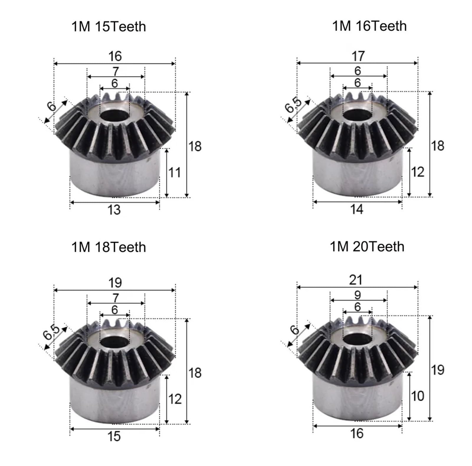 Bevel Gear Pinion Hardware Mechanical 15-40 Tooth Bevel Gear 1:1 0.5/1/1.5 Module 90 Degrees 45# Steel Mechanical Power Transmission Gear Process Hole(1M 15Teeth)