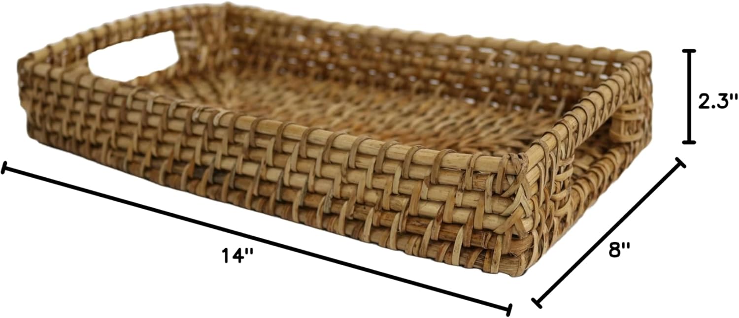 Home&Manor 14" Rattan Rectangle Tray