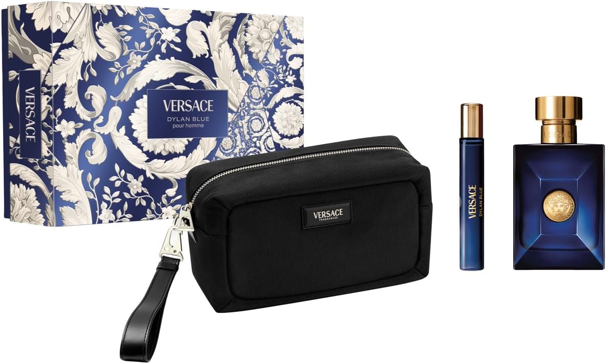 Dylan Blue by Versace for Men - 3 Pc Gift Set 3.4oz EDT Spray, 10ml EDT Spray, Blue Pouch
