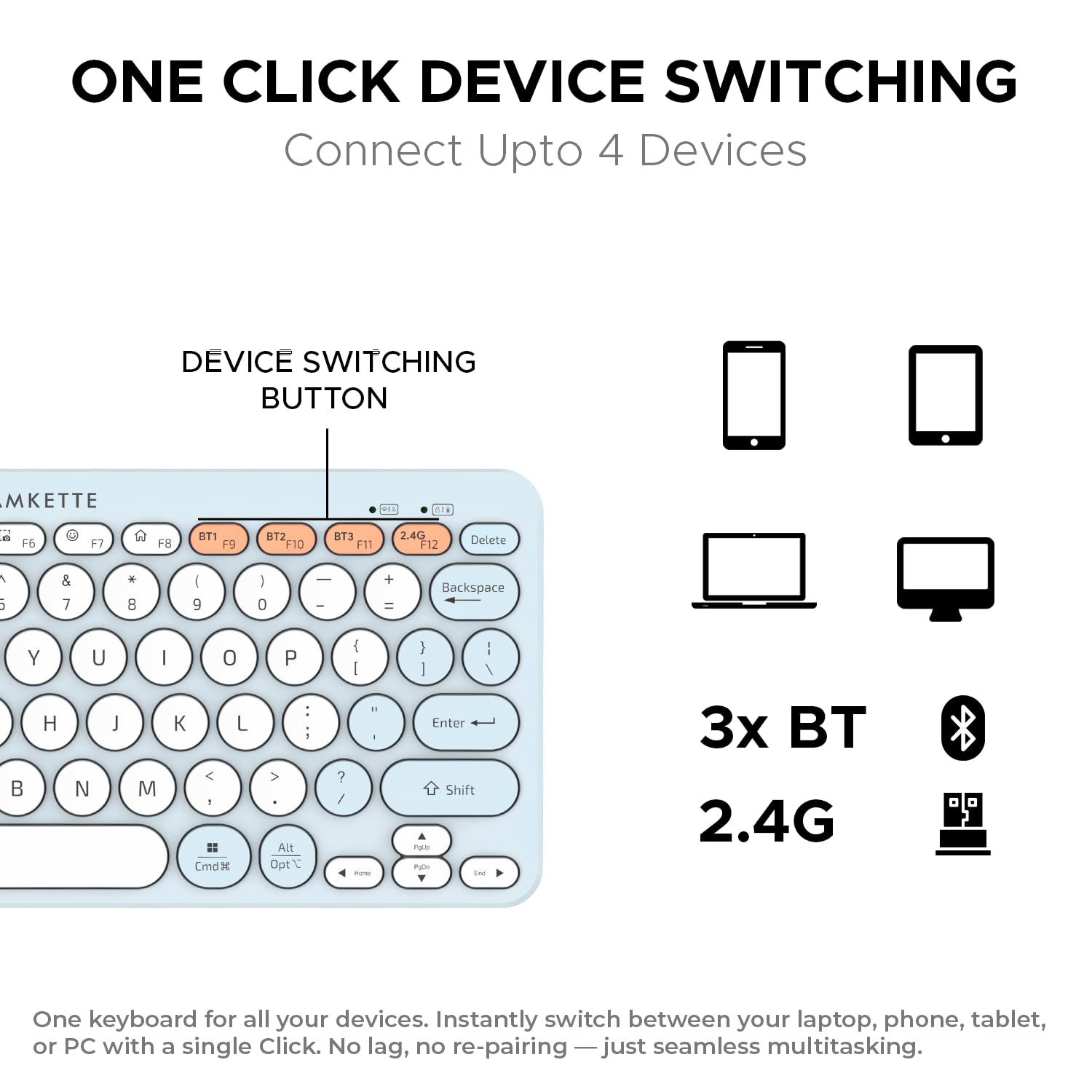 Amkette New and Improved Optimus BT 4 in 1 Multi Device Wireless Keyboard/Bluetooth Keyboard | One Click Device Switching and AI Access for Windows, MacOs, Android and iOS, Dual OS Layout (Blue) 12 61CPvrtTgEL. SL1500